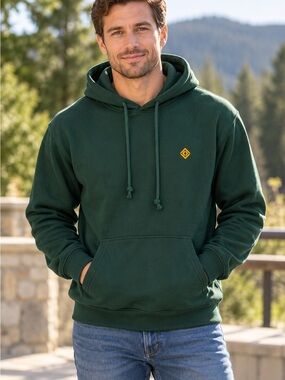 NWT Rivian Compass Hoodie Dark Forest Green Pullover Organic Cotton XS Outdoor